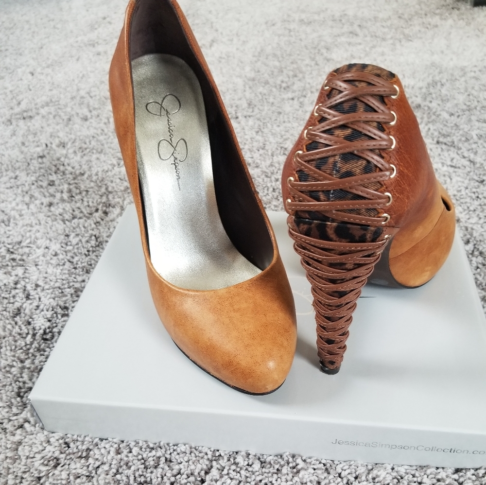 Tan high heel shoes